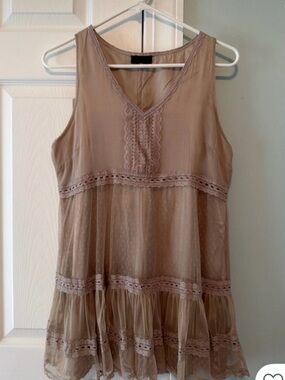 Vero Moda Neutral Taupe Lace-Trim Sleeveless Top
